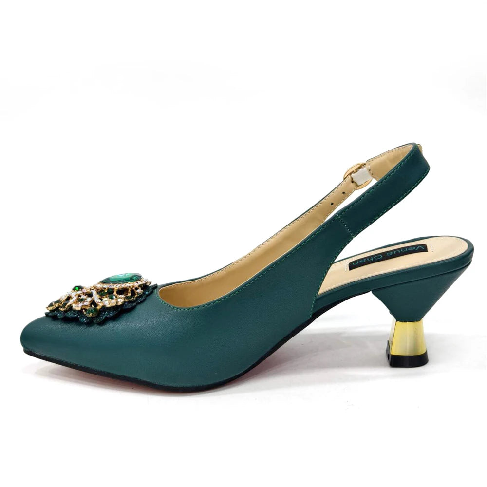 Venus Chan Italian Shoes and Bags Matching Set 2024 Nigeria Elegance Party Rhinestone Pointed Toe Women's Shoes High Heel