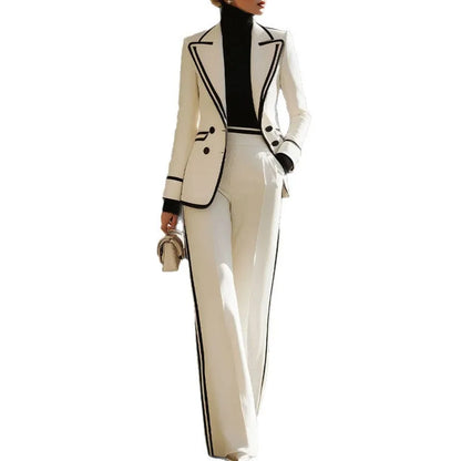 A+ Sale Women's Double Breasted Blazer 2 Piece Set Lapel Long Sleeve Jacket with Long Pants Office Lady Formal Outfits