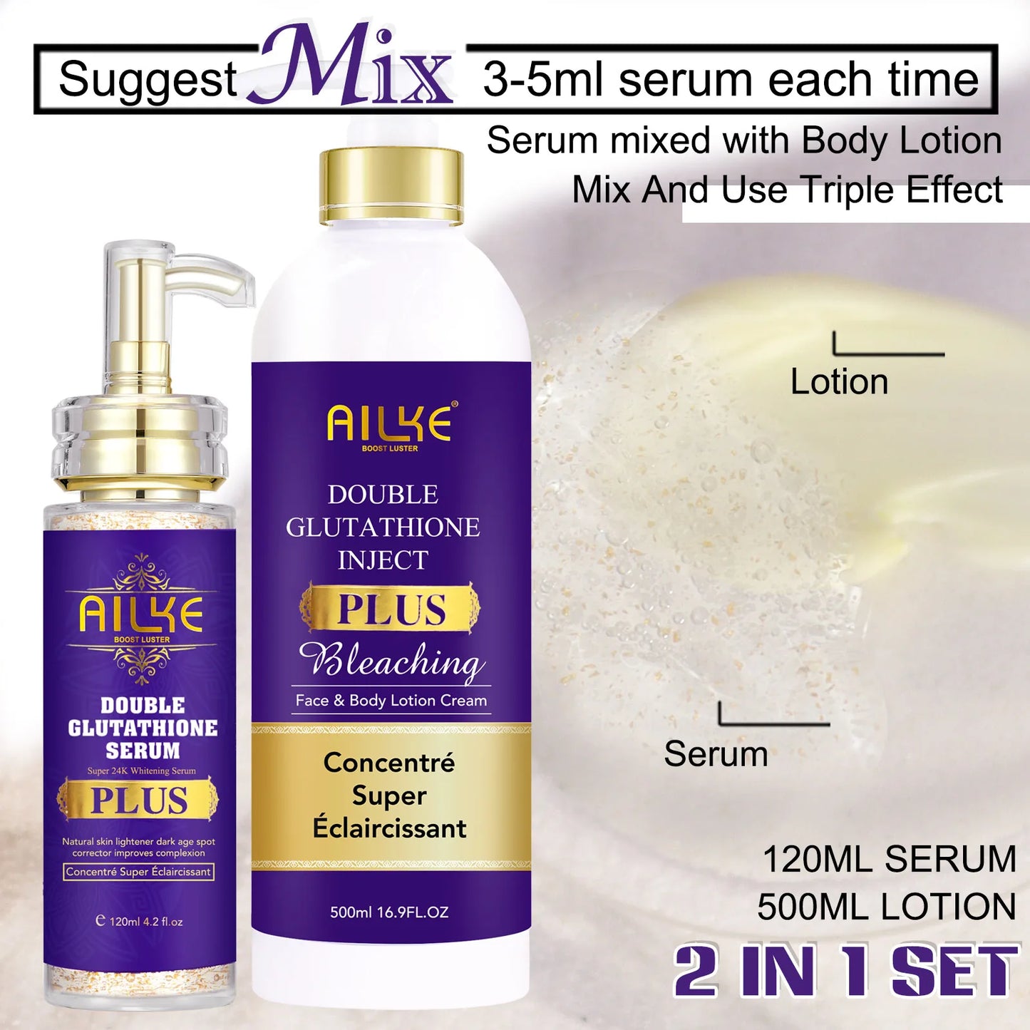 AILKE Glutathione Lighten Body Lotion, Moisturizing, Hydration, Even Skin tone, Improve Dark & Black Skin, Support Private logo