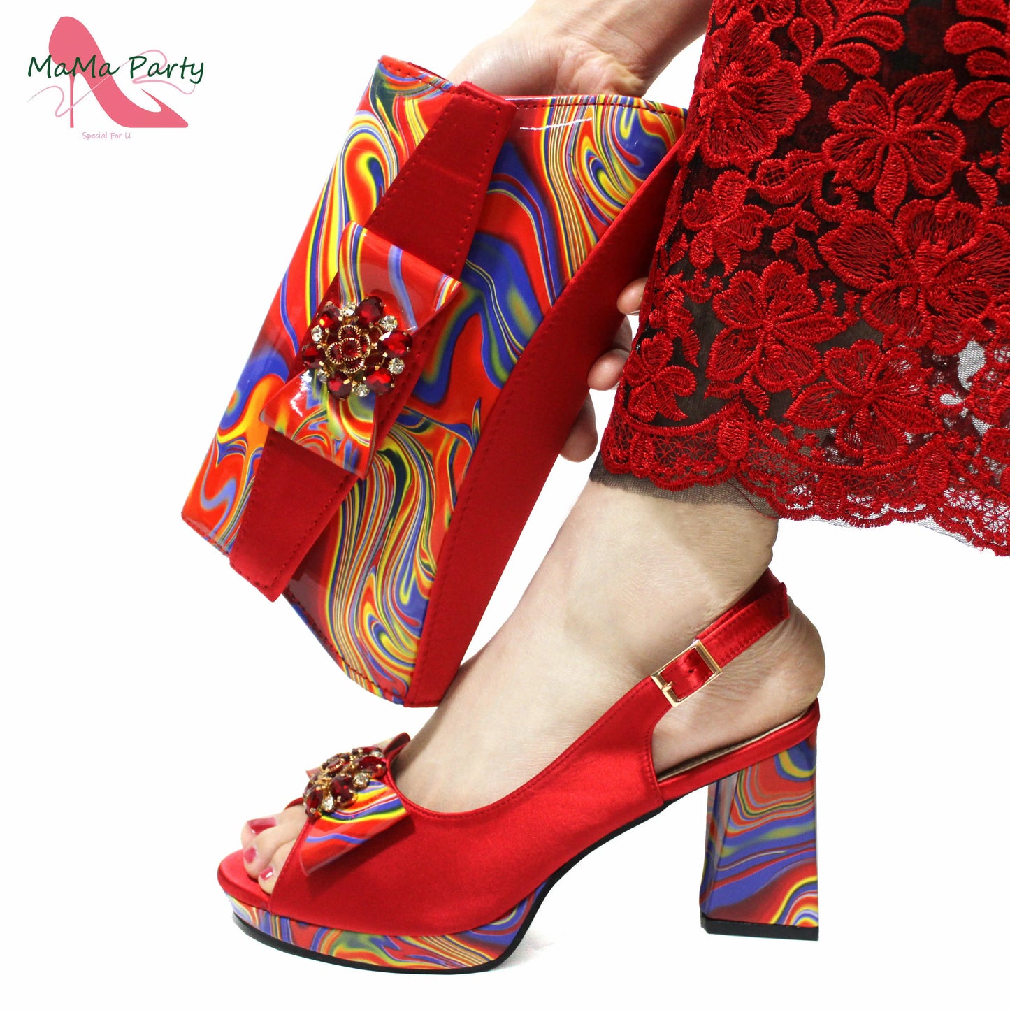 2024 INS Hot Sale New Arrivals Red Color Italian Design Shoes Matching Bag Set Super High Heels Pumps for Garden Party