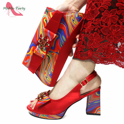 2024 INS Hot Sale New Arrivals Red Color Italian Design Shoes Matching Bag Set Super High Heels Pumps for Garden Party