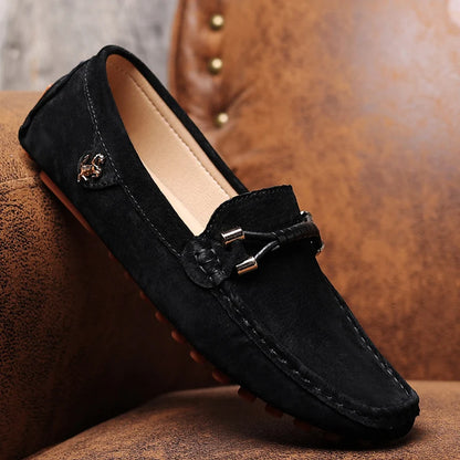 Men Genuine Leather Driving Shoes Metal Buckle Moccasins Slip-On Casual Loafers Men's Comfortable Flats Mocasines