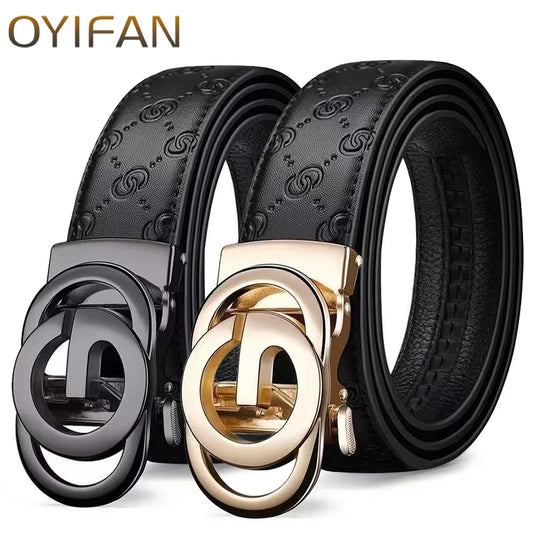 Luxury Men's Belt, Automatic Buckle Belt for Men, High Quality Genuine Leather Belt Printed Design Men's Business Belt Men
