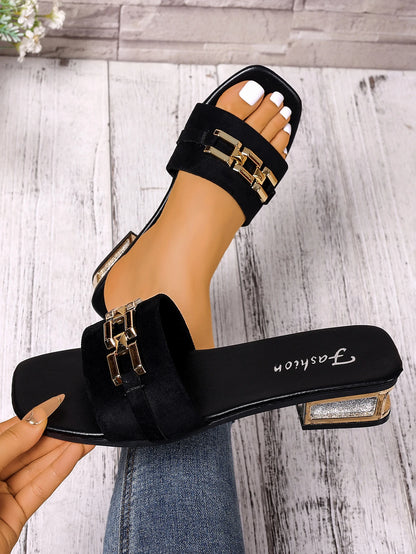 Women's Spring and Summer Casual Sandals, Bohemian Buckle Metal Buckle Fashionable Unisex Sandals, Beach Shoes, Versatile Kitten Heel Sandals, Vacation, Parties, Daily Work Clothing