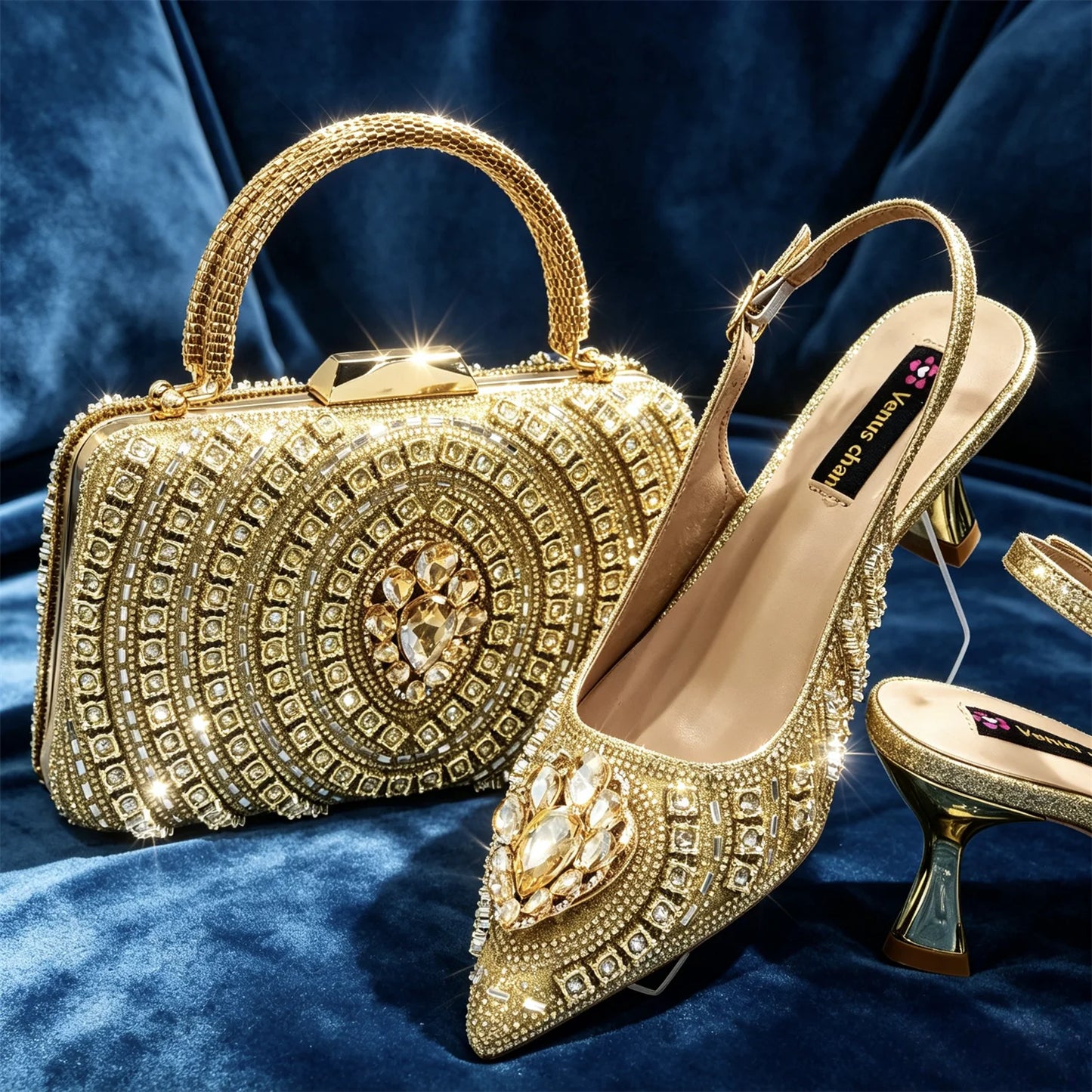 Venus Chan 2026 Italian Butterfly Design Pointed Toe Slingback Sandals with Matching Bag Set - Elegant Sky Blue for Weddings