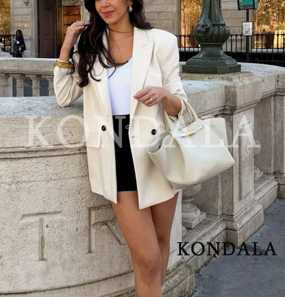 KONDALA Elegant Double Breasted Suit Women Trendy Commute Lapel Blazer Coat 2026 Spring Summer Minimalist Office Lady Blazer