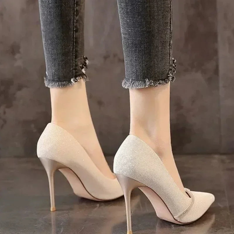 High Heels Women with 2024 New Spring and Autumn Pointy Women's Shoes Dress Wedding Shoes Temperament Banquet Single Shoes