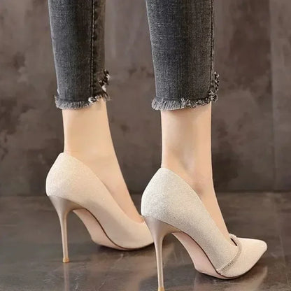 High Heels Women with 2024 New Spring and Autumn Pointy Women's Shoes Dress Wedding Shoes Temperament Banquet Single Shoes