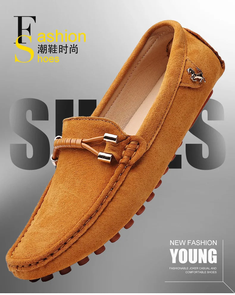 Men Genuine Leather Driving Shoes Metal Buckle Moccasins Slip-On Casual Loafers Men's Comfortable Flats Mocasines