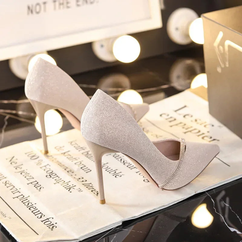 High Heels Women with 2024 New Spring and Autumn Pointy Women's Shoes Dress Wedding Shoes Temperament Banquet Single Shoes
