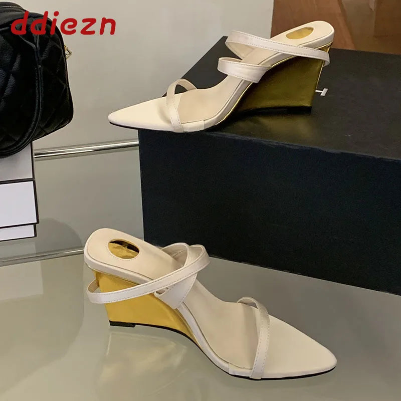 Wedges Sandals High Heels Shoes For Women New In Summer Spring Ankle Strap Luxury Thick Soled Shoes Party Ladies Heeled Sandals