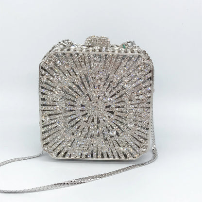 Women Clutch Bag Small Square Box, Full Cover Rhinestone Crystal Evening Bag, Handmade Bridal Party Wedding Prom Dinner Purse