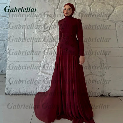 Gabriellar Trendy 3D Appliques Celebrity Dress Kuwait Full Sleeves High Neck Chiffon Formal Party Maxi Gown for Women Customized