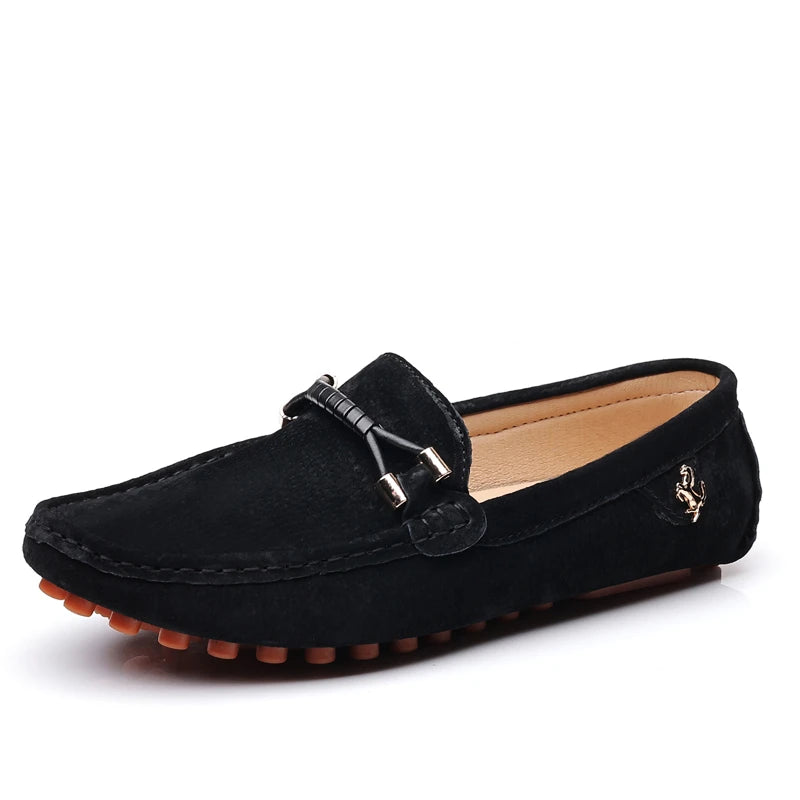 Men Genuine Leather Driving Shoes Metal Buckle Moccasins Slip-On Casual Loafers Men's Comfortable Flats Mocasines