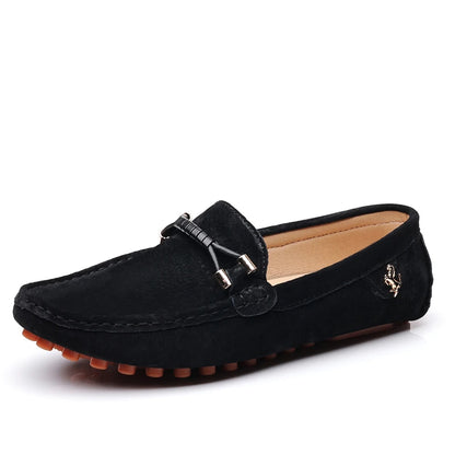 Men Genuine Leather Driving Shoes Metal Buckle Moccasins Slip-On Casual Loafers Men's Comfortable Flats Mocasines