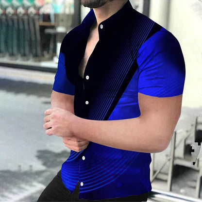 Summer Fashion Men's Casual Oversized Shirts Turn-down Collar Buttoned Shirt Stripe Print Short Sleeve Tops Party Mens Clothing