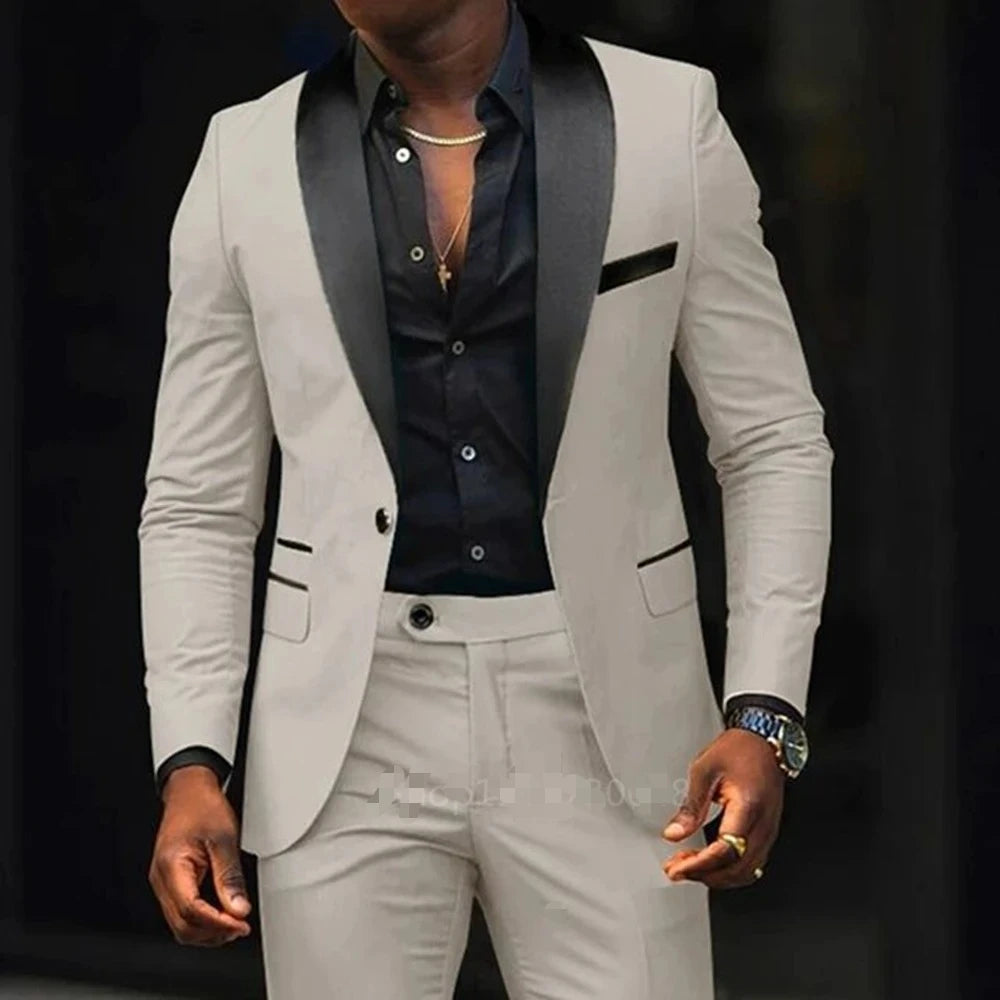 Elegant Wedding Suits 2 Pieces Slim Fit Double Breasted Blazer Tuxedos Groomsmen Suit Male Formal Business Suits(Jacket+Pants)