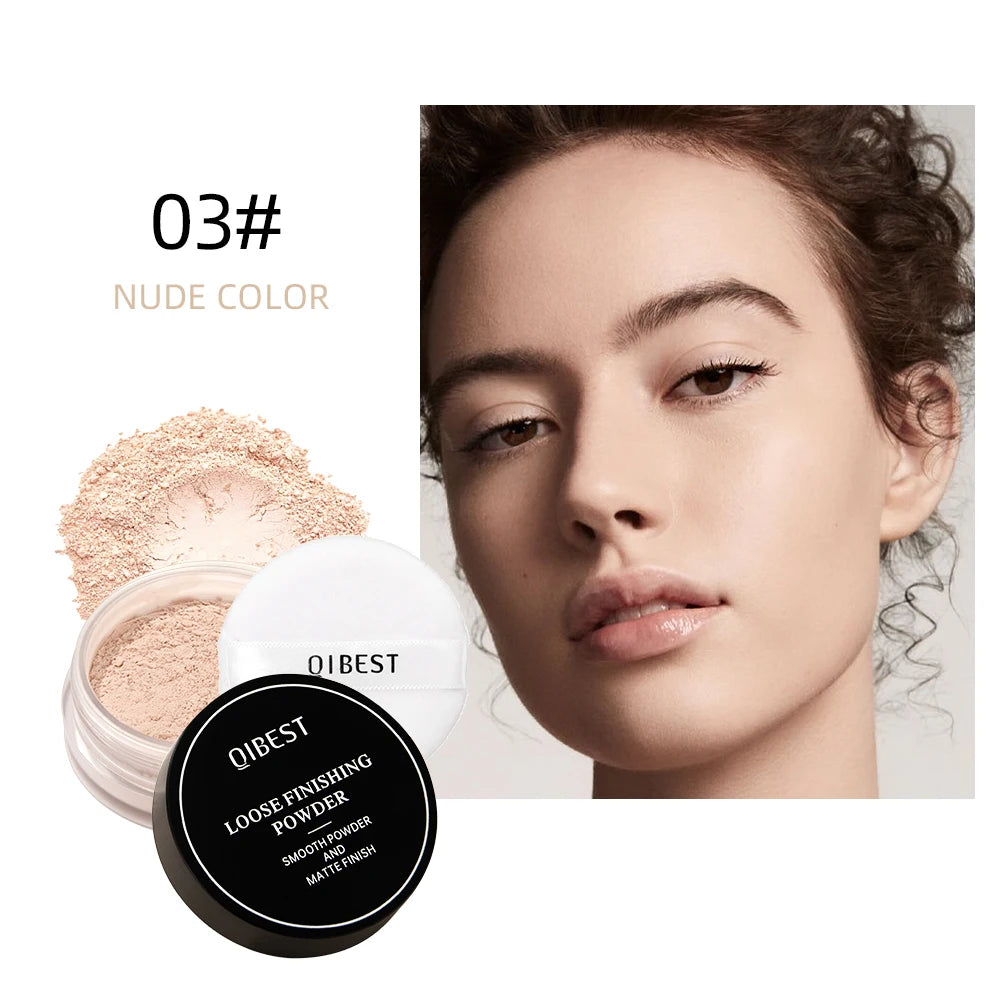 QIBEST 4 Colors Loose Powder Waterproof Oil-Control Matte Finish Compact Setting Powder Long-Lasting Invisible Pores Face Makeup