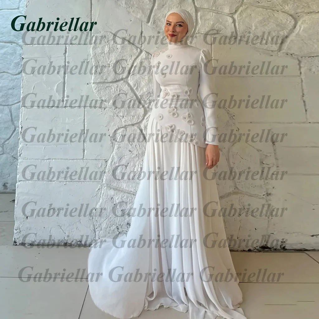 Gabriellar Trendy 3D Appliques Celebrity Dress Kuwait Full Sleeves High Neck Chiffon Formal Party Maxi Gown for Women Customized