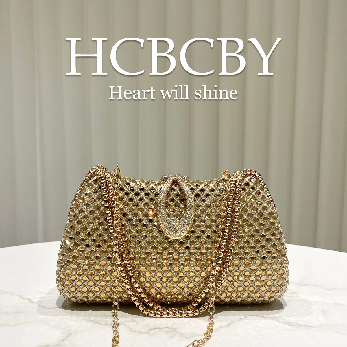 Gold sparkling luxury full diamond box dinner bag, women's fashion temperament high-end handbag clutch