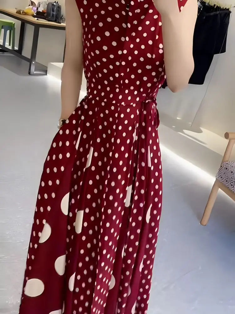 Women's clothing 2025 summer high-end  coffee break French formal settings red polka dot dress women