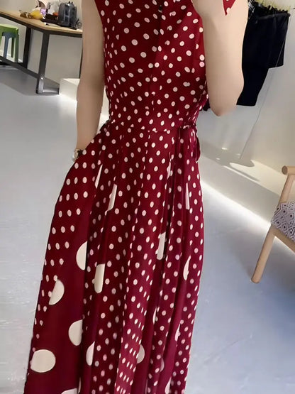 Women's clothing 2025 summer high-end  coffee break French formal settings red polka dot dress women