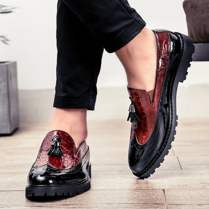 2026 New Lazy Man Slip-On Bean Shoes Men's Business Casual Crocodile Print 46 Large Size Fringed Leather Shoes Men