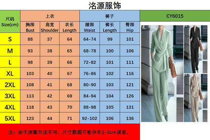 Casual Fashionable Trousers Suit Spring Autumn Solid Color Commuter Style Lapel Long-sleeved Top Wide-leg Trousers Two-piece Set