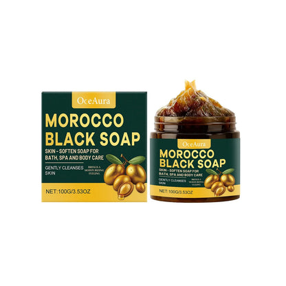 OceAura Morocco Black Soap Deep Cleaning Remove Dead Skin Cells Gentle Care Body Moisturizing Brighten Skin Smoothing Soap 100g