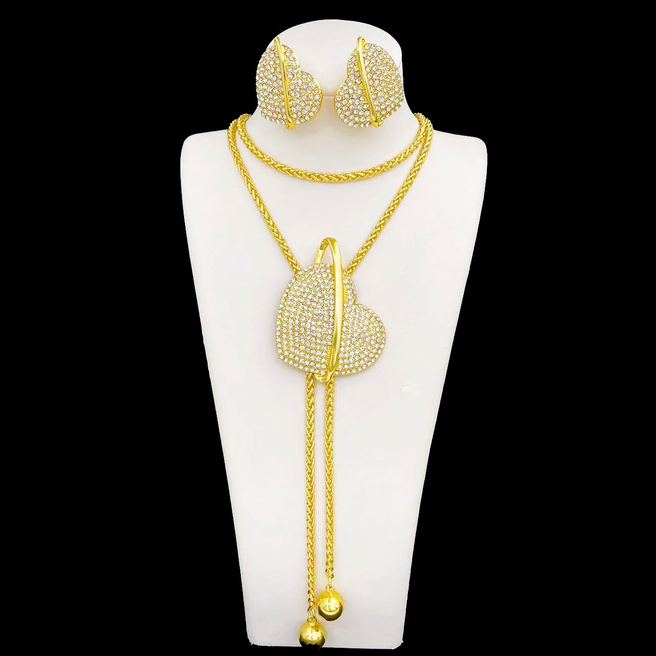 Gold Color Necklace Earrings Set For Women Unique Choker Pendant Earrings 3Pcs Set Jewelry Quality Accessories Free Shipping