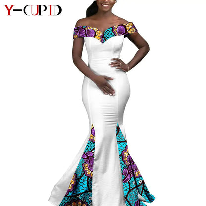 African Couple Matching Clothes for Wedding Women Slim Mermaid Dress Bazin Riche Men Irregular Jacket Pant Sets with Hat Y23C011