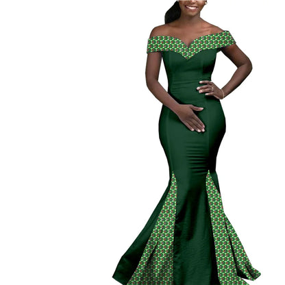 African Couple Matching Clothes for Wedding Women Slim Mermaid Dress Bazin Riche Men Irregular Jacket Pant Sets with Hat Y23C011