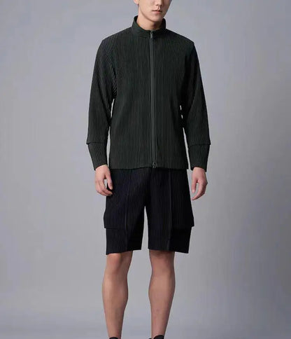 Miyake Pleated Shorts Set Men 2026 Summer New Casual Vest + Elastic Waist High Stretch Cargo Pants 2-Piece Set Unique Versatile