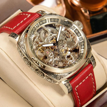 A MEN'S Black Zinc Alloy Business Style Luminous Carved Fully Automatic Tourbillon Hollow Mechanical Watch