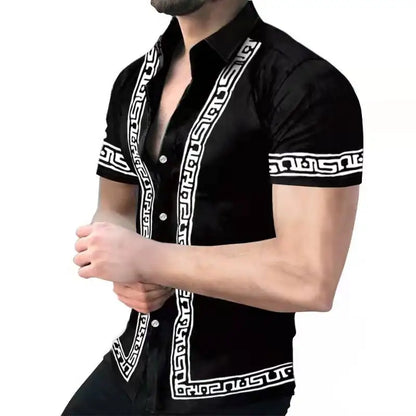 Summer Fashion Men's Casual Oversized Shirts Turn-down Collar Buttoned Shirt Stripe Print Short Sleeve Tops Party Mens Clothing