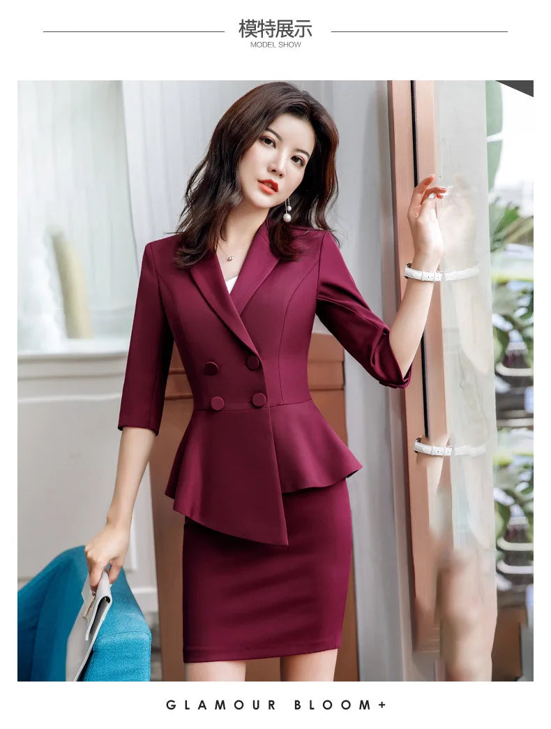 2023 Spring Summer Formal Ladies Double Breaste Blazer And Pants Suits Office Uniform 2XL Size Pants Jacket Business Work Wear