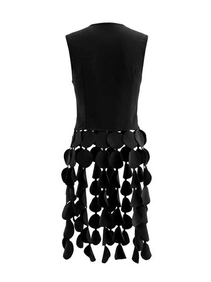 Bonboho Women's Solid Black Sleeveless Vest Top Round Neck Slim Fit T-shirt 2026 Stylish Party T-shirt with 3D Circular Cutout