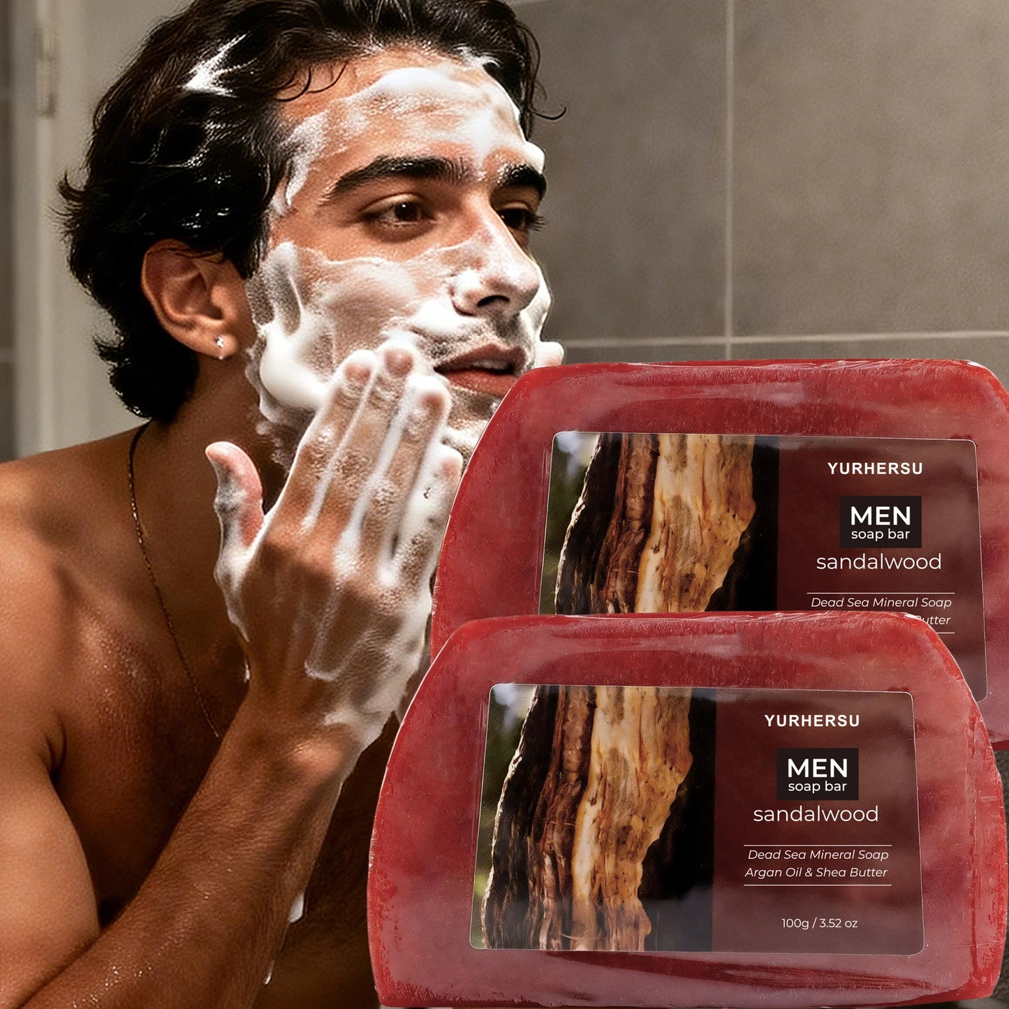 Organic Sandalwood Face Wash Soap, Oil Control, Blackhead Remover, Gentle Cleansing for Men Women, Daily Skin Care