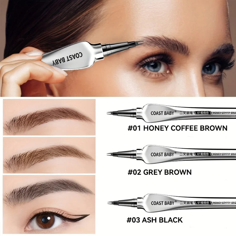 Beginner Friendly 2 Forks Tip Eyebrow Pen COAST BABY Waterproof Long Lasting Natural Smudge Proof Brow Pen