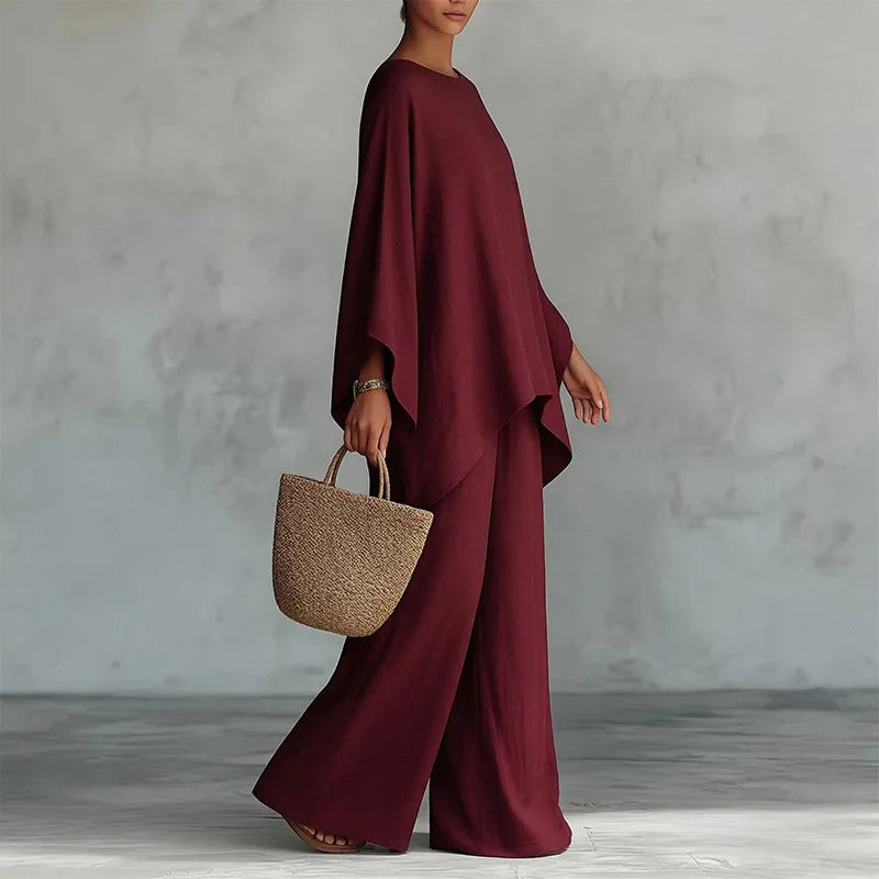 Spring New Fashion Linen Loose Long-sleeved Wide-leg Trousers 2-piece Set Women Casual Retro Elegant Female Simple Suit