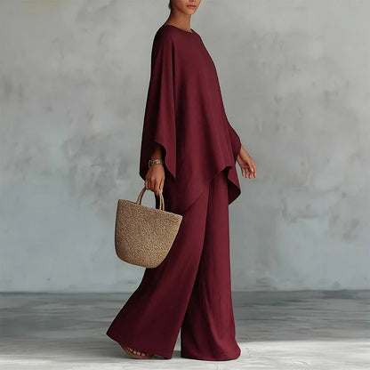 Spring New Fashion Linen Loose Long-sleeved Wide-leg Trousers 2-piece Set Women Casual Retro Elegant Female Simple Suit