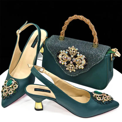Venus Chan Italian Shoes and Bags Matching Set 2024 Nigeria Elegance Party Rhinestone Pointed Toe Women's Shoes High Heel