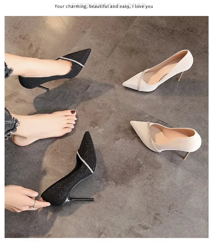 High Heels Women with 2024 New Spring and Autumn Pointy Women's Shoes Dress Wedding Shoes Temperament Banquet Single Shoes