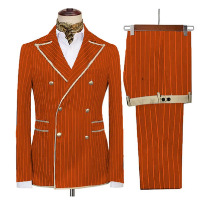 High-end Striped Men Suits Peak Lapel Double Breasted 2 Piece (Blazer+Pants) Blazers Slim Smart Causal Formal Jacket Tuxedos