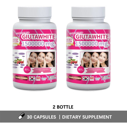 GLUTA WHITE 1500000MG Glutathione Skin Whitening Supplement Anti Aging, UV Protection, Even Skin Tone & Scar 30 Softgel Capsules