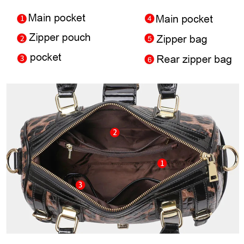 Leopard Print Women's Handbag New 2026 Fashionable and Elegant Ladies Bag Cow Leather Shoulder Bag Large Capacity Genuine