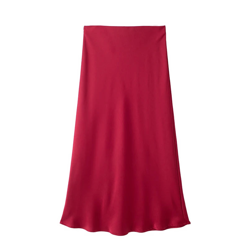 Willshela 2024 Black Satin Skirt Woman High Waist Elegant Long Skirts For Women Fashion Summer Midi Skirt Office Women's Skirts