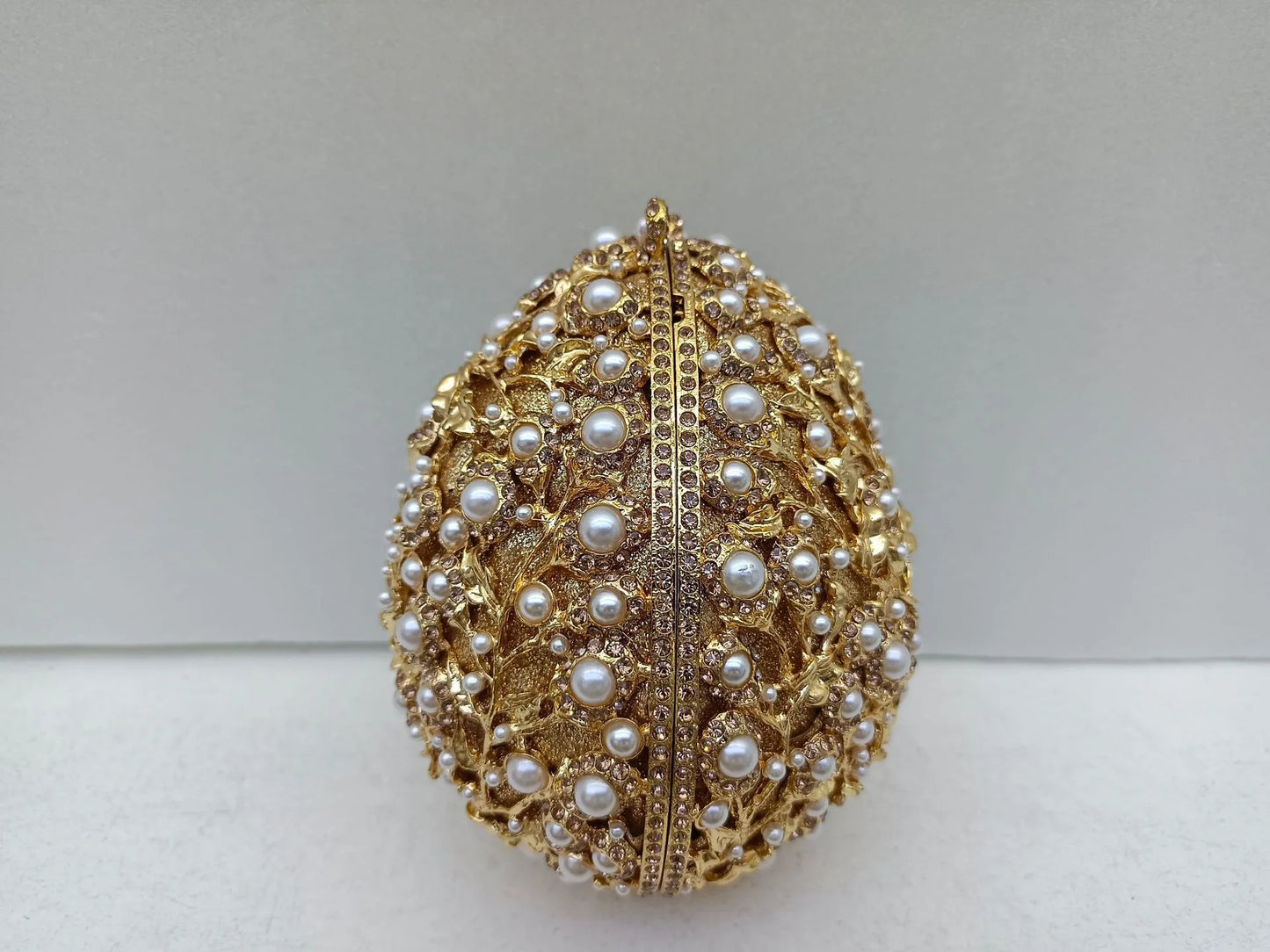 XIYUAN Female Oval Shaped Diamond Evening Bags Lady Hollow-out Metalic Handbags Pearl Wedding Party Clutches Gold Crystal Purse