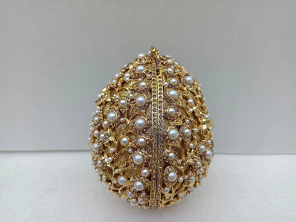 XIYUAN Female Oval Shaped Diamond Evening Bags Lady Hollow-out Metalic Handbags Pearl Wedding Party Clutches Gold Crystal Purse