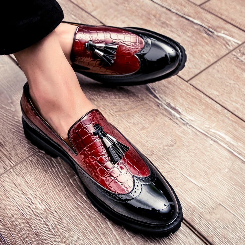 2026 New Lazy Man Slip-On Bean Shoes Men's Business Casual Crocodile Print 46 Large Size Fringed Leather Shoes Men